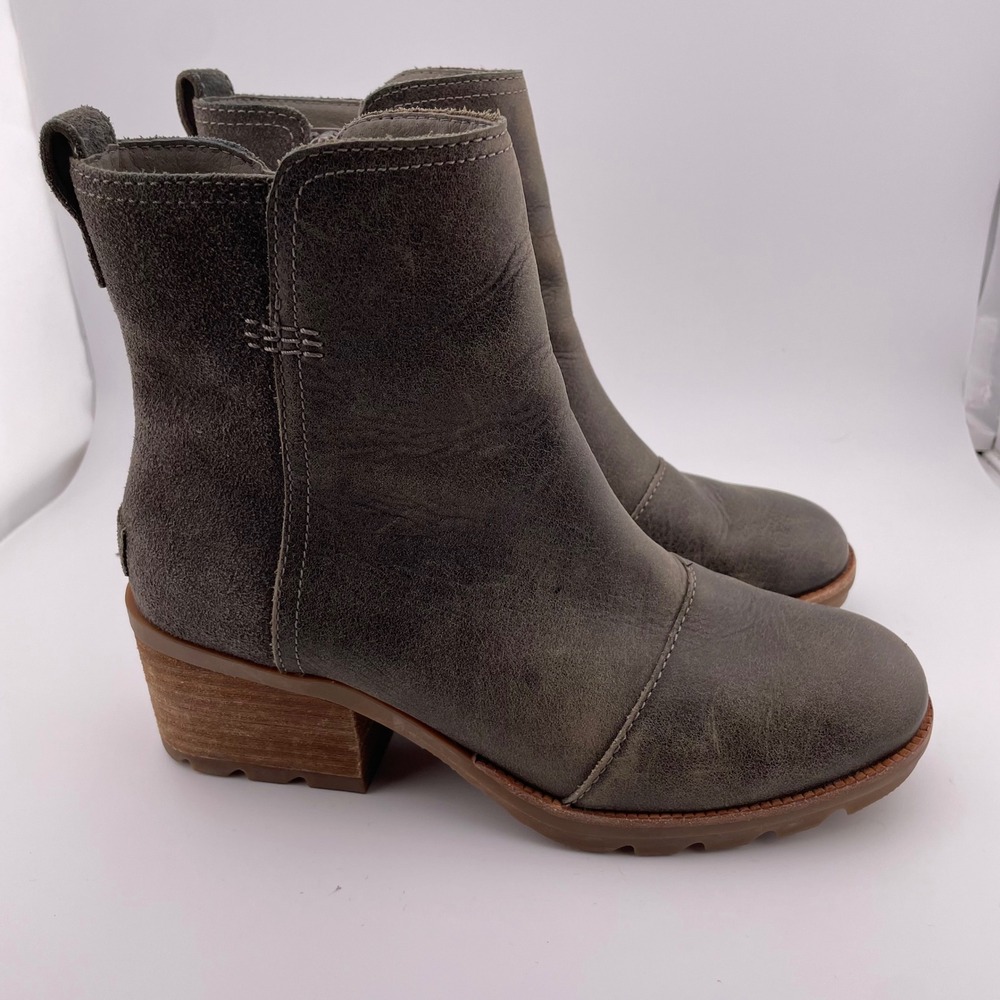 Sorel Cate Waterproof Leather Suede Ankle Boots Quarry Grey NL3381-245 Womens‎ 7